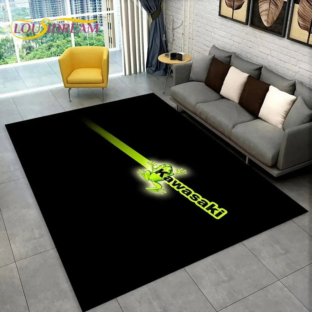 Kawasaki NEW 3D Motorcycle Pattern Carpet Living Room Decor Home Area Rug Flannel Floor Mat Non-Slip Doormat for Home Decor Rug