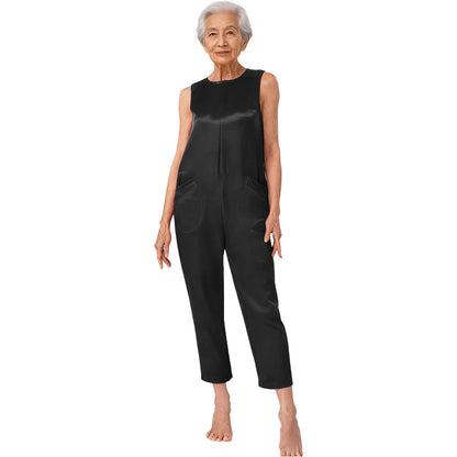 Women's Elderly Anti-Strip Adaptive Jumpsuit Back Legs Zip Long Sleeve Long Pants Nursing Rompers for Special Needs Disabilities