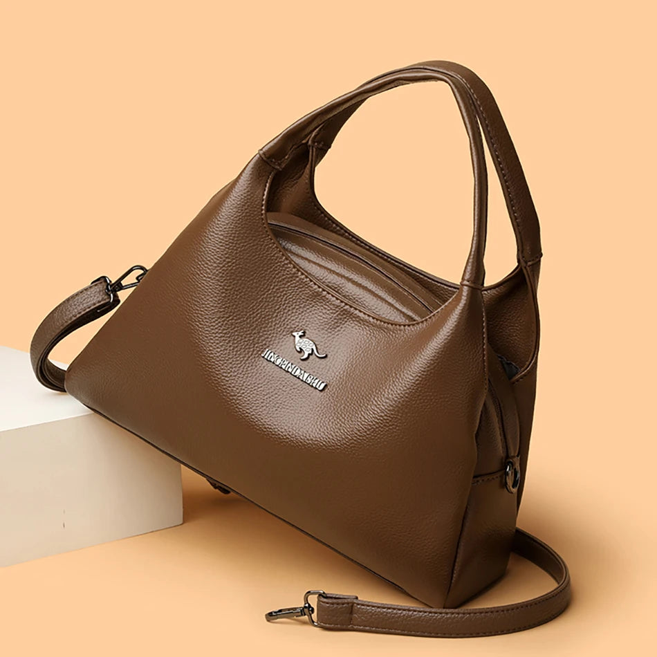 New Ladies Soft Leather Handbag Large Capacity Single Shoulder Bag Retro Solid Color Mom Bolsa Luxury Cross-Border Style Bags