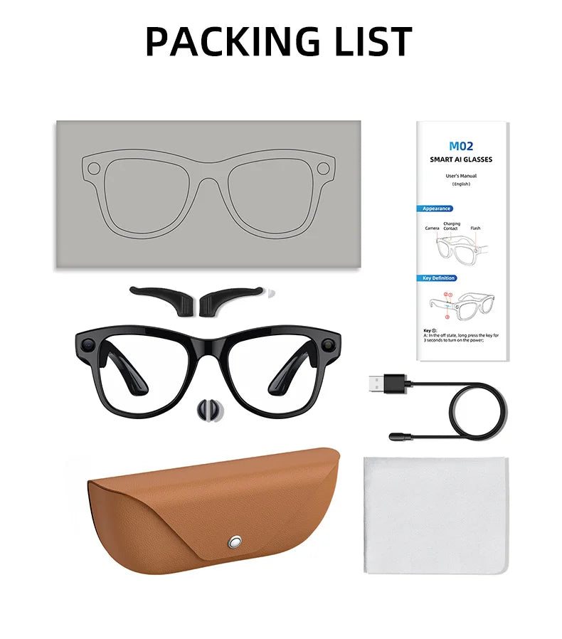 New AI Smart Glasses 13MP HD Camera 1200P Video  Multiple Languages Translation WiFi Sunglasses Bluetooth Call Music Men Women