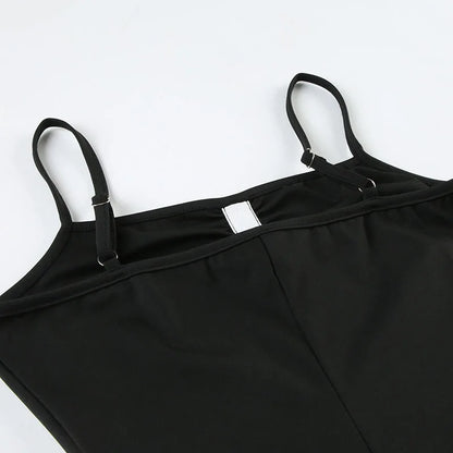 SUCHCUTE Women Black Sleeveless Short Playsuits Sexy Yoga One-piece Suit Sport Fitness Short Jumpsuits Summer Casual Bodysuits