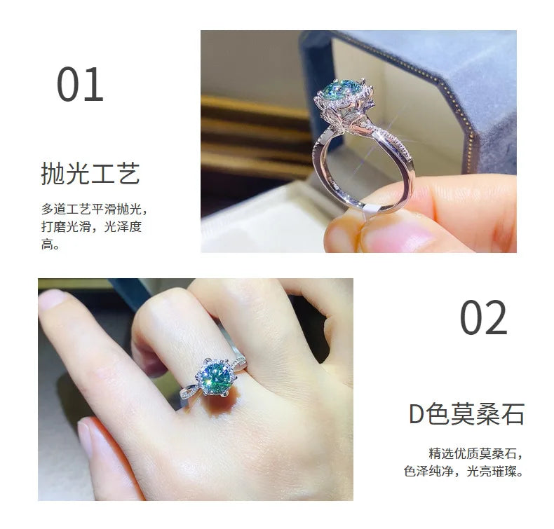 100% Original Certified 18K platinum PT950 Royal Manor 2 Carat Green Moissanite Ring Diamond Ring Comes with Certificate