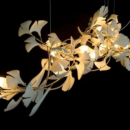 Ginkgo Leaves Loft Hanging Chandelier Light For High Ceiling Staircase Living Dining Room Modern White Porcelain Leaf Chandelier