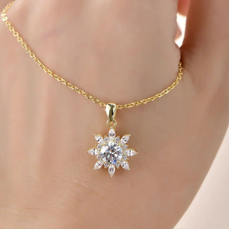 Rrjzz 1CT 6.5MM Moissanite Necklace for Women D Color Round Cut Lab Imitation Diamond 14K Gold Plated Pendant Necklace Jewelry