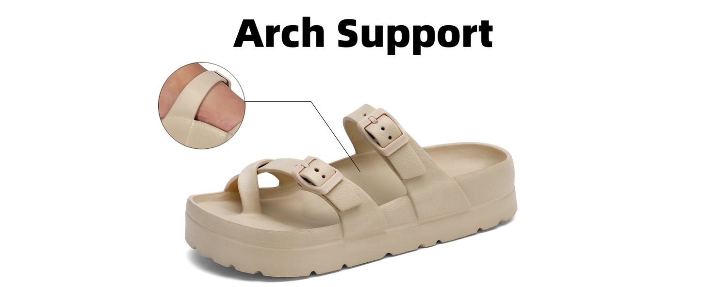Shevalues Casual Women's Sandals With Arch Support Anti-slip Fashion New Slides Soft Sole Beach Slippers With Adjustable Buckle