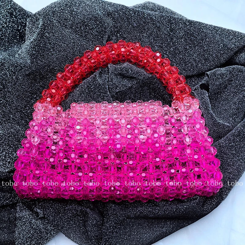 Gradient Blue Beaded Own Design Tote Bags for Women Customized Color Fashion Handbags for 2022 Chain Handle Clutch Evening Bag