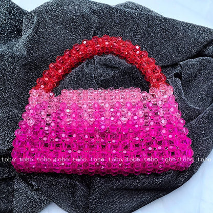 Gradient Blue Beaded Own Design Tote Bags for Women Customized Color Fashion Handbags for 2022 Chain Handle Clutch Evening Bag