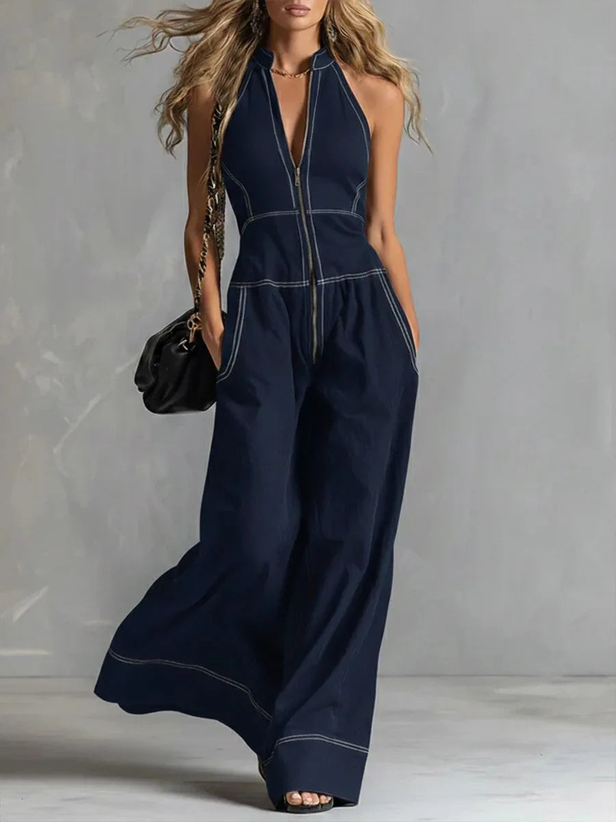 2026 New Women Stand Collar Sleeveless Jumpsuit Loose Casual Office Daily Wear Rompers