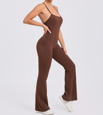 Sports Overalls for Women Sportswear Flared Jumpsuit Woman Padding Jumpsuits Gym Combinaison Femme Coffee Gray Navy Blue Red