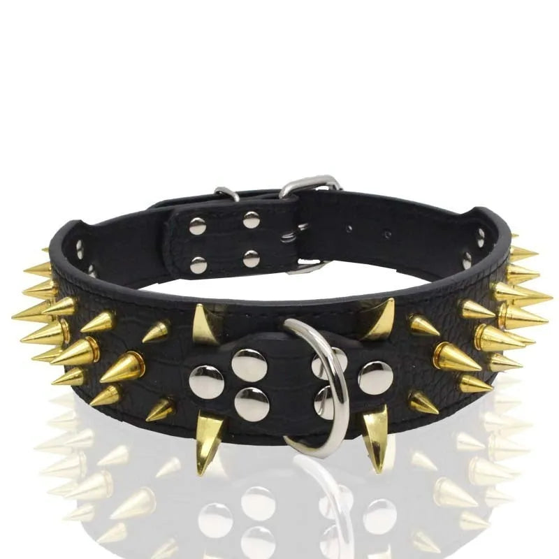 Cool Spikes Studded Dog Collar 2" Wide PU Leather Large Dogs Collars Pitbull German Shepherd Big Dogs Collars Pet Supplies XS-L