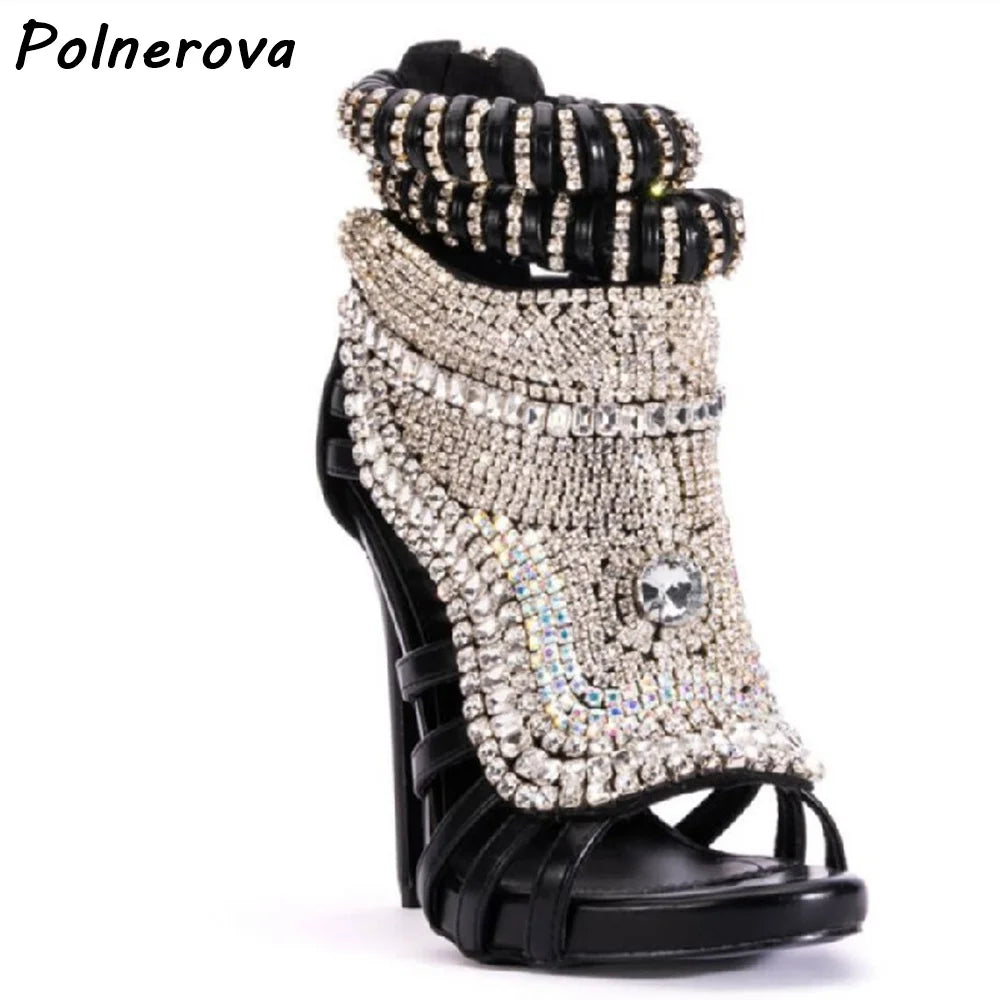 Pearl Ankle Band Sandals Peep Toe Ankle Band Hollow Narrow Band Shoes Women Back Zipper Summer Elegant Luxury Party Sexy Shoes