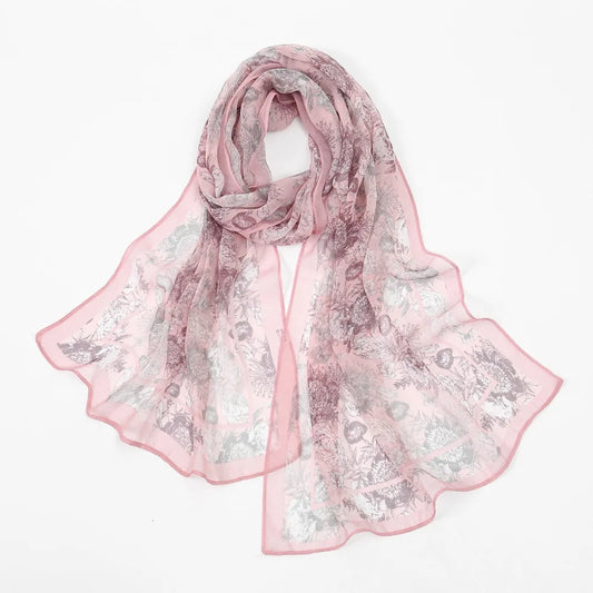 New Elegant Design Chiffon Scarf Print Pattern Classic Style Shawl Wrap Breathable Lightweight Sun Protection Scarf Women Wear