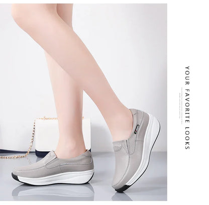 Women Flats Platform Loafers Ladies Elegant Genuine Leather Moccasins Shoes Woman Spring Round Toe Slip On Casual Women's Shoes