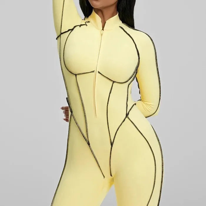 FUBEIKE Women's Yoga Set Fashion Sexy Slim Fit Long Sleeve Zipper Sports Gym Workout Legging Bodysuits Outdoor Activewear