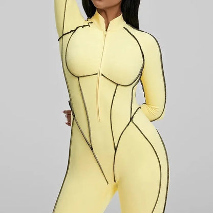 FUBEIKE Women's Yoga Set Fashion Sexy Slim Fit Long Sleeve Zipper Sports Gym Workout Legging Bodysuits Outdoor Activewear