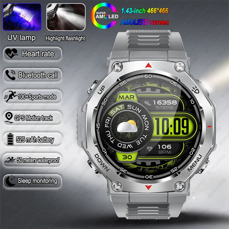 2026 New Military Active Edge Smart Watch Men 10ATM Waterproof GPS Motion Track 100+Sport Modes Heart Rate HD BT Call Smartwatch