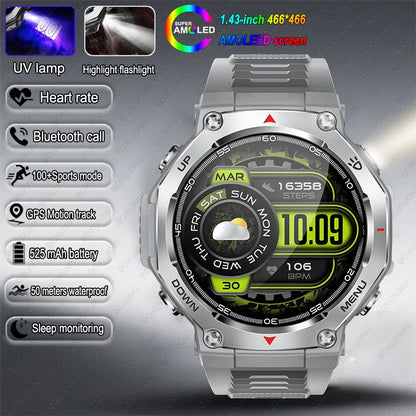 2026 New Military Active Edge Smart Watch Men 10ATM Waterproof GPS Motion Track 100+Sport Modes Heart Rate HD BT Call Smartwatch