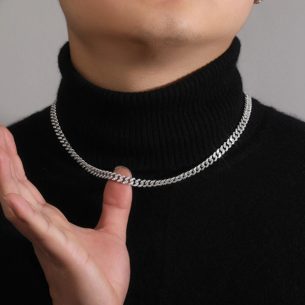 Uwin S925 Moissanite 6mm Cuban Chain Miami Sterling Silver Necklace for Women Bracelets Diamond Tester High Quality Fine Jewelry
