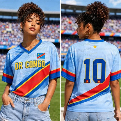 2026 DR Congo 3D Print Football Jersey Summer Round Neck Short Sleeve Jersey Hip Hop Streetwear Casual Men's And Women's Tshirt