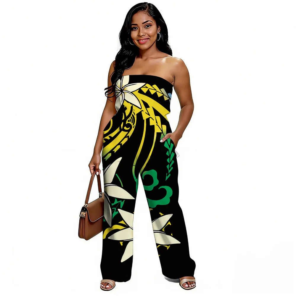 Newly designed Polynesian-style casual loose-shoulder women's one-piece pants with ethnic style - Samoan wide-leg pants