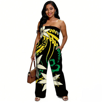 Newly designed Polynesian-style casual loose-shoulder women's one-piece pants with ethnic style - Samoan wide-leg pants