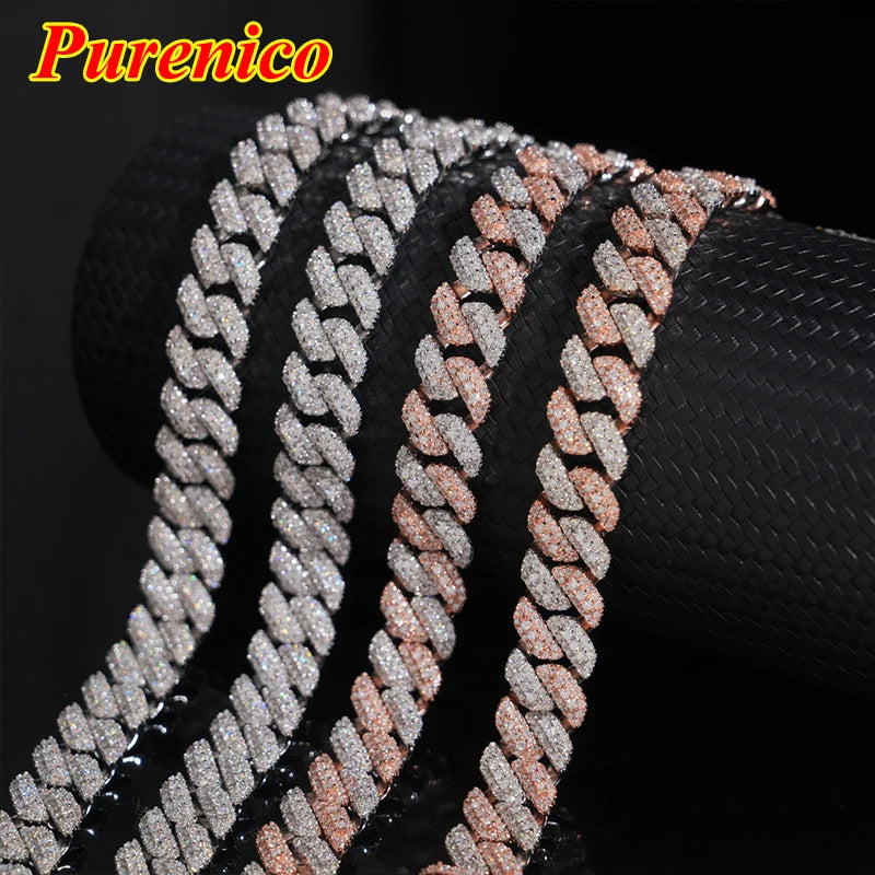 10mm Cuban Chain  HipHop Moissanite Necklace For Men Original S925 Sterling Silver Fine Micro Pave Moissanite Diamond Necklace