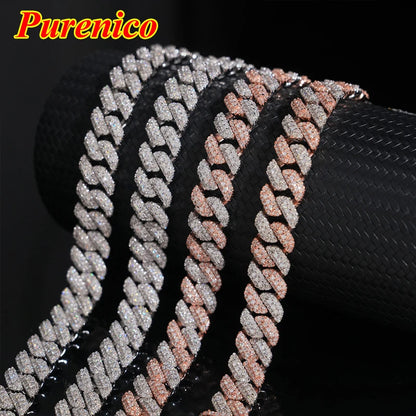 10mm Cuban Chain  HipHop Moissanite Necklace For Men Original S925 Sterling Silver Fine Micro Pave Moissanite Diamond Necklace