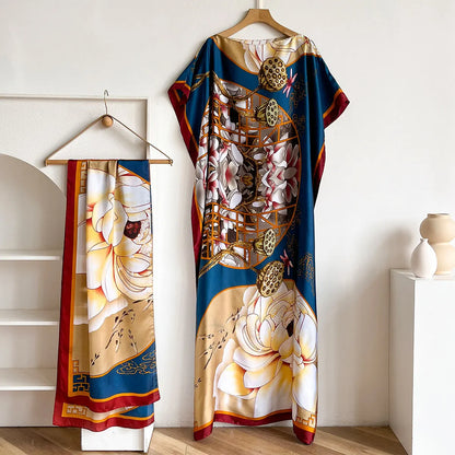 Women's Long Shawl Dubai Fashion MUMU Design Silk Soft Summer Beach Party Dress Accessory Loose Fit African Abaya MOOMOO