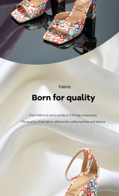 2024 Fashion High Heels Women's Luxury Design Sandals Metallic Flower Square Toe Fine Heel Party Dress Shoes High Heels