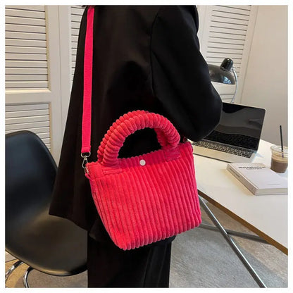 Fashion Corduroy Women's Bag 2023 Trend New Handbags Niche Versatile Bucket Shoulder Bags Female Nylon Button Crossbody Bags