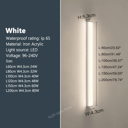 Modern Waterproof Outdoor Long Strip LED Wall Light IP65 Wrought Iron Wall Light Garden Porch Wall Light 110V 220V Lighting