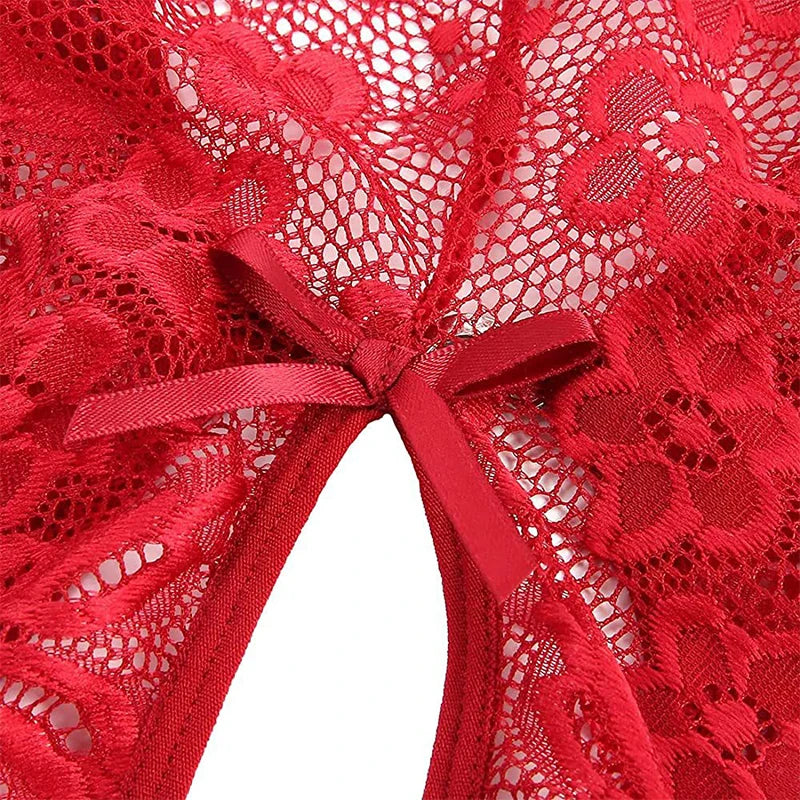 Sexy Crotchless Bodysuit Women Lace Hollow Rompers Erotic Clothes Deep V Open Bra Teddy Bodysuits Dress Black Jumpsuit One Piece
