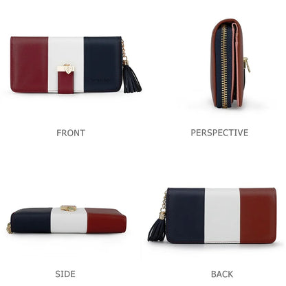 Pomelo Best RFID Blocking Tri-color Women's Zipper Wallet PU Leather Large Capacity Card Holder Coin Purse Travel Gift Clutch