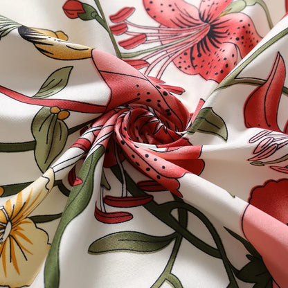 130*130cm Women Luxury Floral Print Twill Silk Scarves Lady Echarpes Bandana Square Scarves Wraps Femme Foulard Pashmina