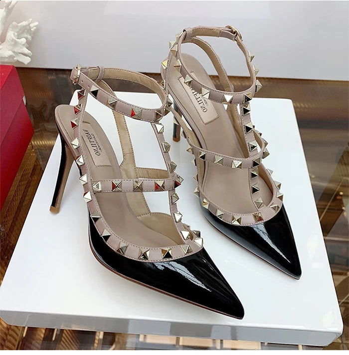 Women's Gladiator sandals Summer 2026 Luxury With Ankle Strap Pointed Toe Fashion Rivet High Heels Party Ladies Shoes Women 10cm