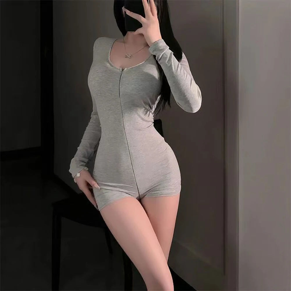 Women's Short Jumpsuits Slim Fit Stretch One Piece Yoga Playsuits Romper Sexy Fitness Female Basic Low-cut Zipper Sportwears