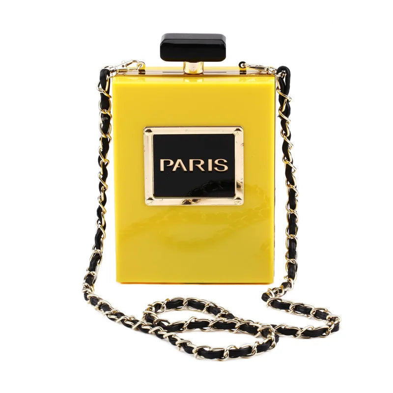 Evening Bags Women's Acrylic Paris Perfume Shaped Black Bag Purses Clutch Vintage Banquet Handbag Luxury Shoulder Crossbody Bags