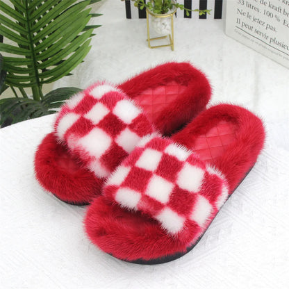 2026 Women Real Mink Fur Slippers Indoor Outdoor Luxury Shoes For Women Comfort Platform Fluffy Slipper Slides For Woman Summer