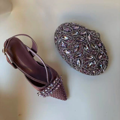 Insightlink Elegant Italian Design Pink Butterfly Shoes and Bag Set for Women - Perfect for Parties and Weddings