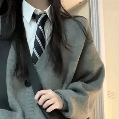 Japanese and Korean College Style V-neck Autumn Winter Grey S-8XL School Uniform JK Long Sleeve Women's Role Play School Girl