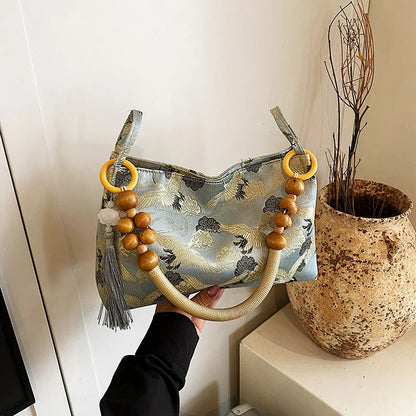 Shoulder Bags Tassel Decoration Embroidered National Style Hasp Sewing Thread 2026 Spring New Hot Sale Women's Handbags