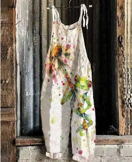 Vintage Style Jumpsuit Women Casual Floral Rompers Loose Boho Casual Jumpsuits Sleeveless Print Strappy Jumpsuit 2024 New