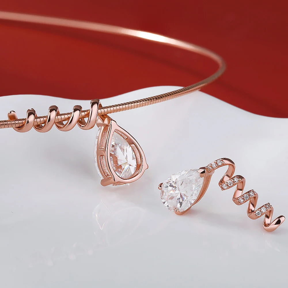 BXINY Full Moissanite WaterDrop Pendants Necklace 100% S925 Silver Detachable Pear Cut Diamond Collar Choker Women Gifts Jewelry