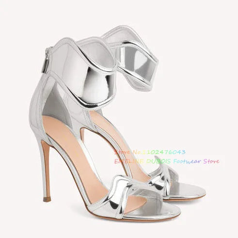 Mirror Gold High Heel Sandals Women Sexy Oepn Toe Cut Out Back Zippers Luxury Elegant Roman Shoes Summer New Ladies Shoes