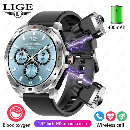LIGE With Earbuds Bluetooth Headset Smartwatch Women Speaker Tracker Music Sport Watch Men Waterproof Smart Watch AMOLED Screen
