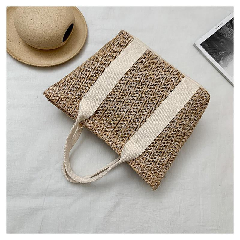 Summer Trend Straw Bags New Popular Hit Color Handbags for Women Zipper Color Matching Tote Bag