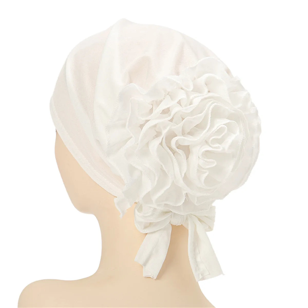 Fashionable Women's Hijabs Solid Color Hijab Turban Caps Chiffon Flower Decor Headwear Islamic Head Wrap Head Scarf Cap