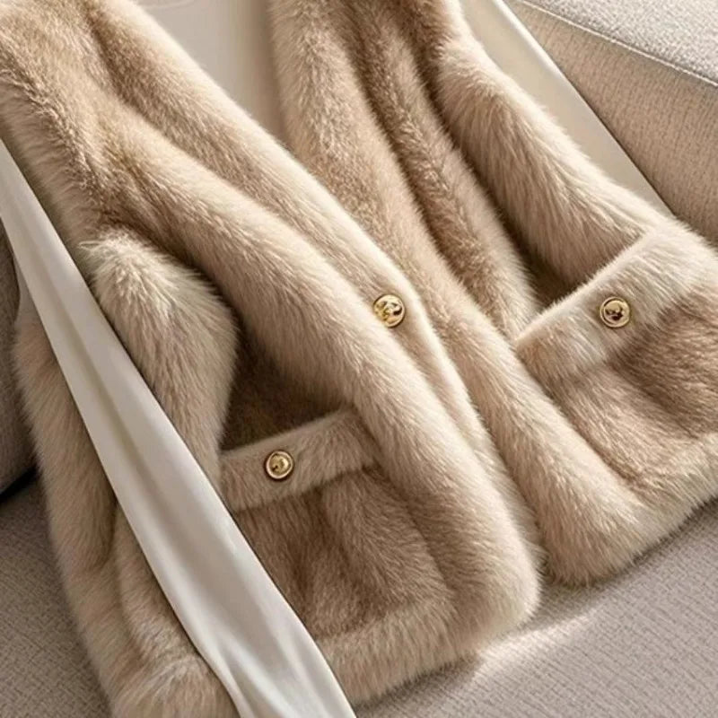 Women Faux Lamb's Wool Fur Vest New Autumn Winter Soft Warm Imitation Mink Sleeveless Fur Jacket Lady V-Neck Casual Waistcoat