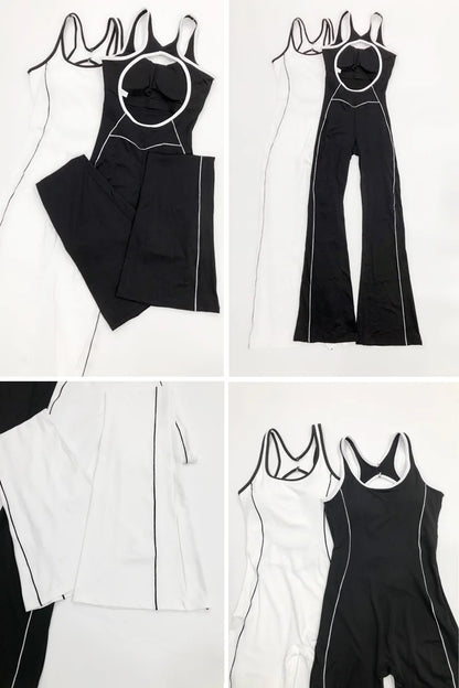 FAGADOER Trendy Women's Clothes Crop Jacket and Backless Jumpsuits 2 Piece Set Casual Workout Joggers Two Piece Outfits Woman