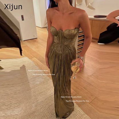 Xijun Modern Mermaid Evening Dresses Sleeveless Sweetheart Long Prom Dresses Saudi Arabic Formal Pleated Prom Gowns  Customized